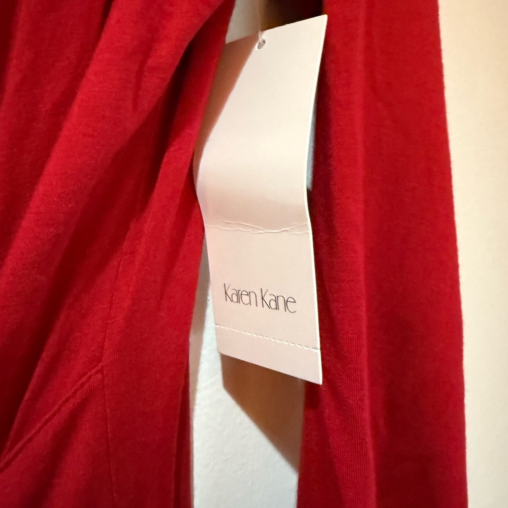 Karen Kane Red Ruched Wrap Dress 3/4 Sleeve - Picture 3 of 7